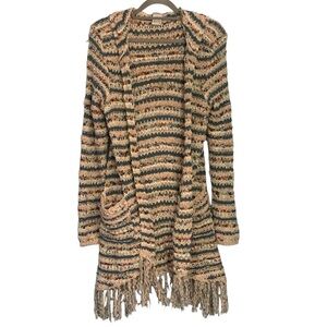 AMERICAN RAG Striped Multicolor Knit Sweater hooded with Fringe